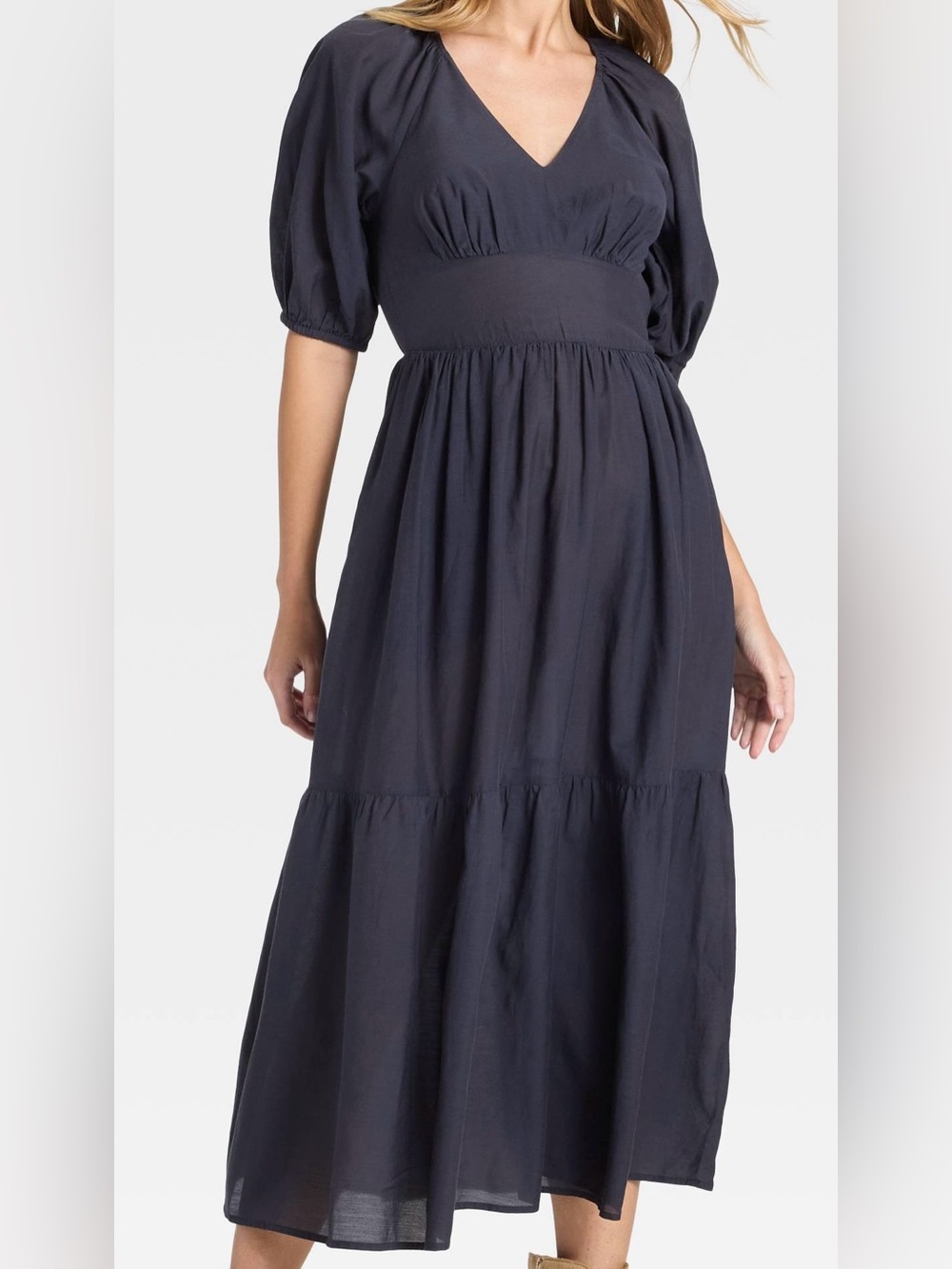 Women's Puff Elbow Sleeve Maxi A-Line Dress - Universal Thread Navy Blue XL